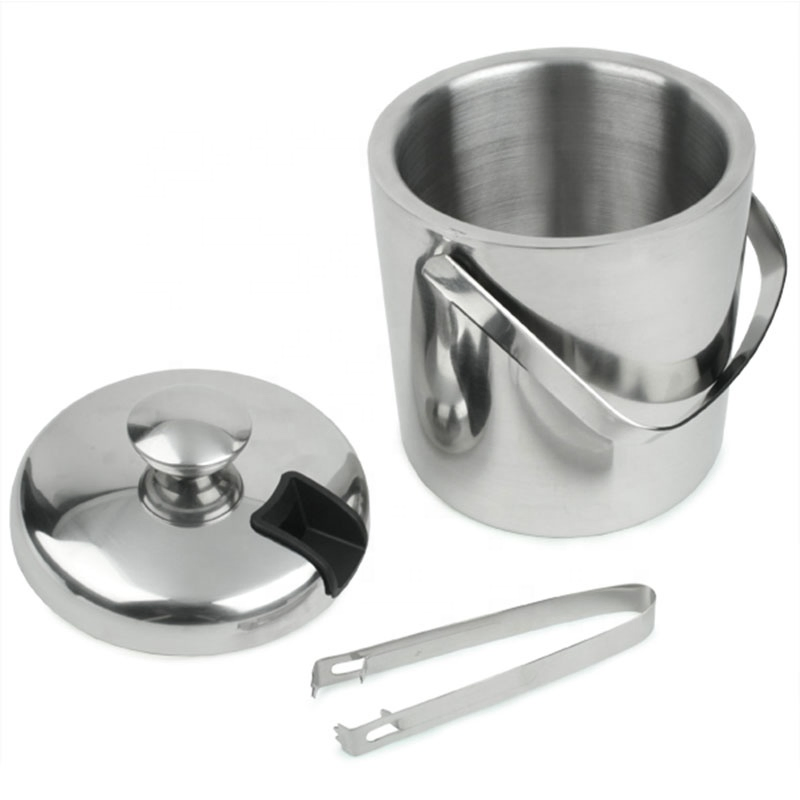 Ice Bucket with Double-Walled Insulated Stainless Steel Champagne Cooler Ice Cube Container with Lid and Tongs for Storing Ice