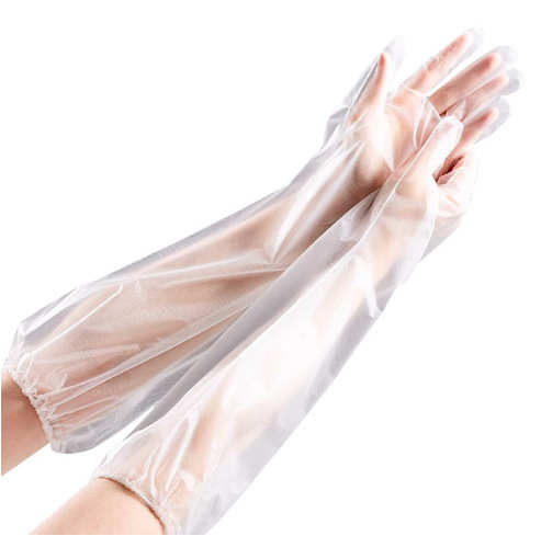 20 Pieces Disposable Elastic Mouth Waterproof and Oil Resistant Long Sleeved Plastic PE Gloves for Kitchen Use