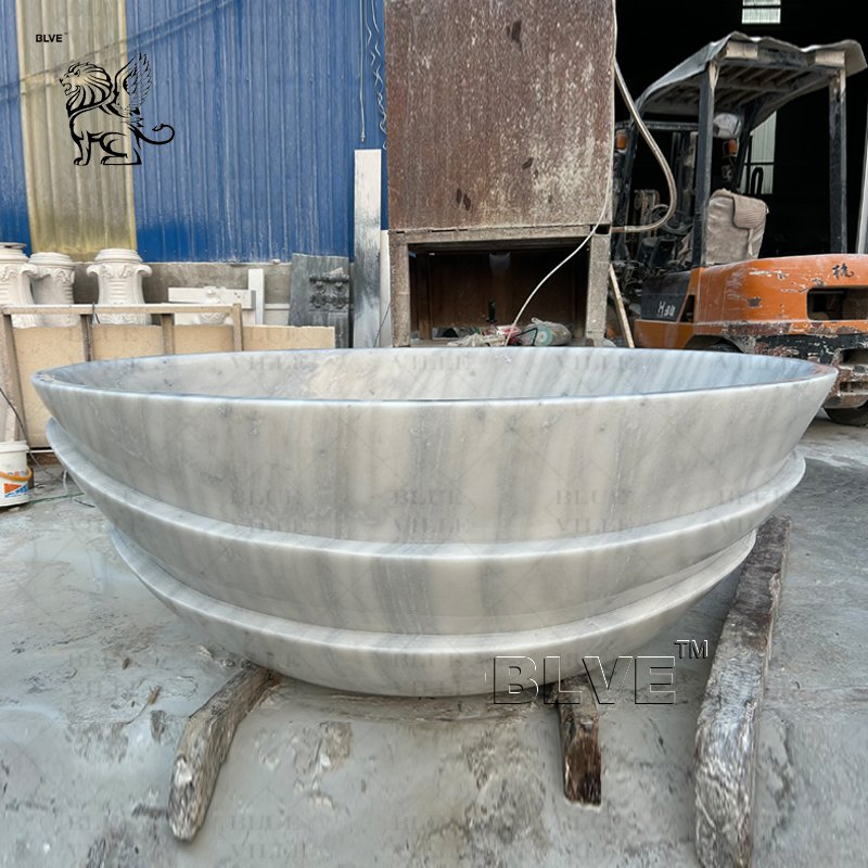 European Style Home Decoration Natural Stone Bathroom Bath White Oval Marble Bathtub Factory Price