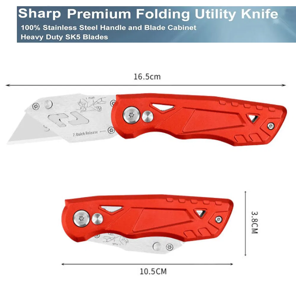 Kp014A Quick-Change Folding Utility Art Knife Lightweight Aluminum Body Red