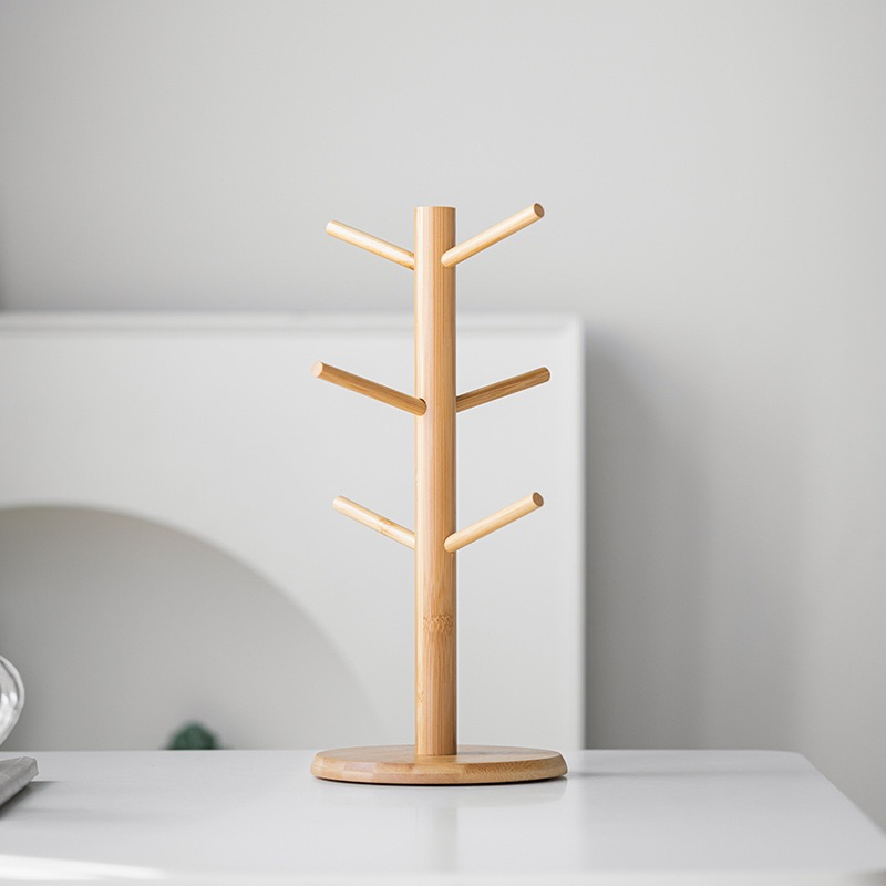 Bamboo and Wood Cup Holder, Storage Rack, Inverted Water - Draining Rack for Teacups