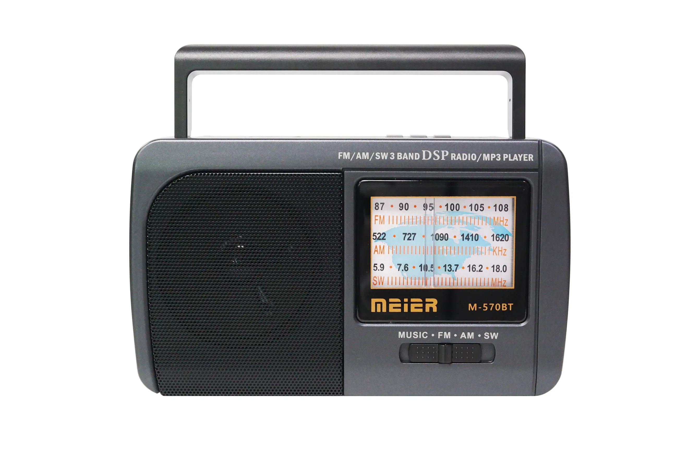 Meier M570bt Portable 3-Band Am FM Sw Radio, TF Card and MP3 Player, Rechargeable Speaker, Bluetooth Retro Design