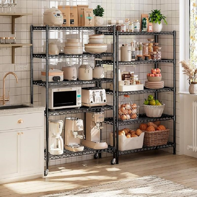 Pantry Shelves for Storage, Adjustable Metal Shelving Unit, Black