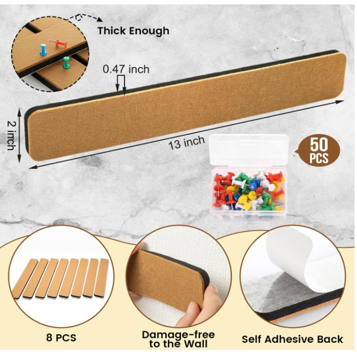Felt Bulletin Board Bar Strip Pin Self-Adhesive Message Strip for Office School Home Decoration