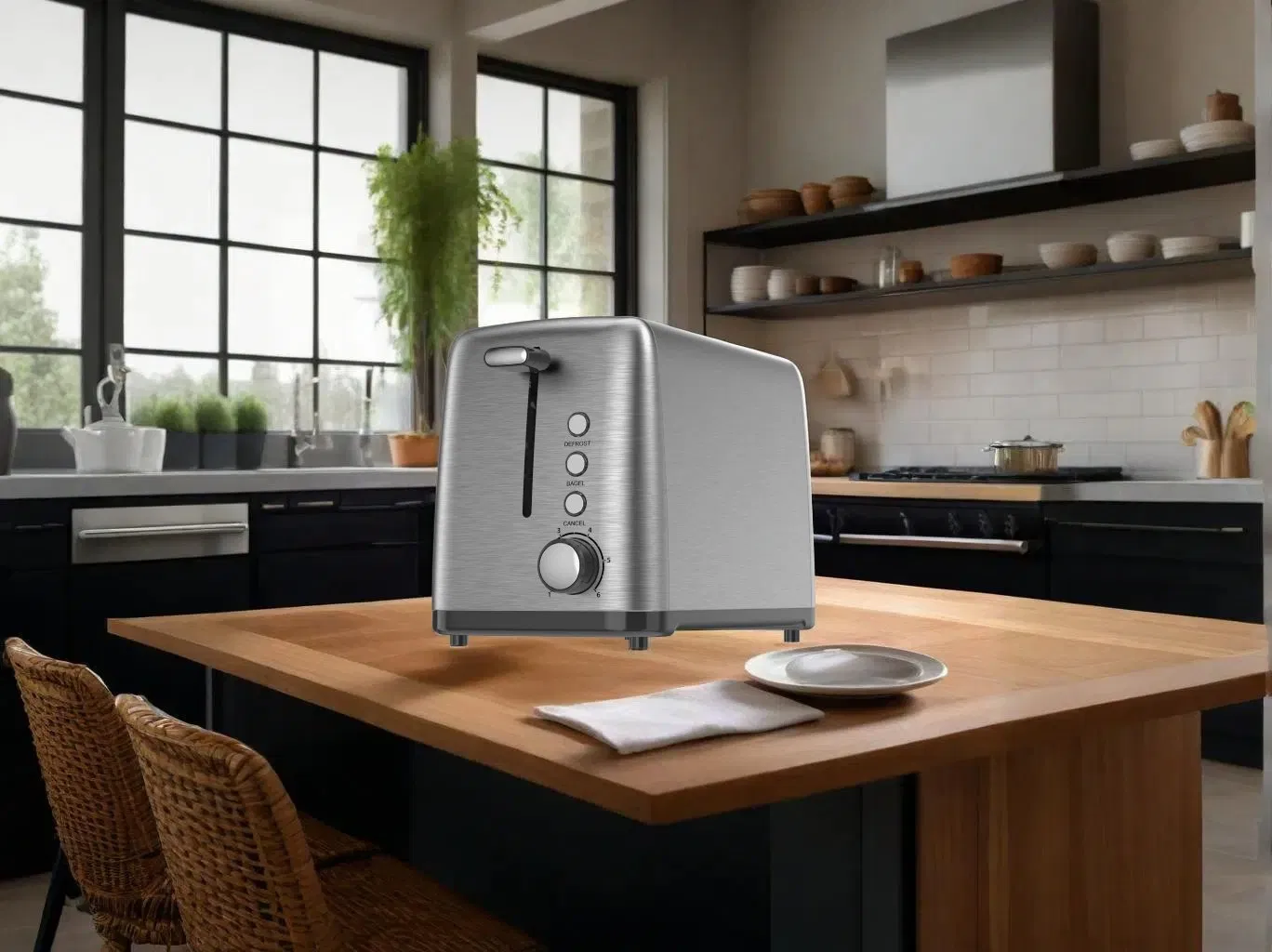 Compact 2 Slice Stainless Steel Toaster with Extra Wide Slots for Bagels and Bread