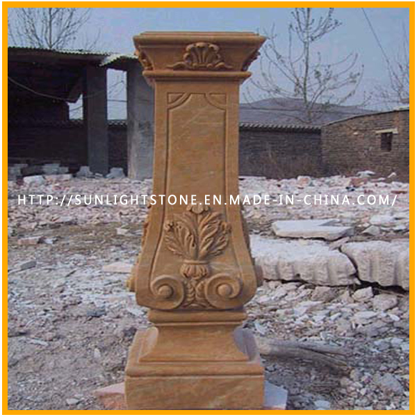Carved Polished Yellow Marble Granite Stone Roman Solid Column