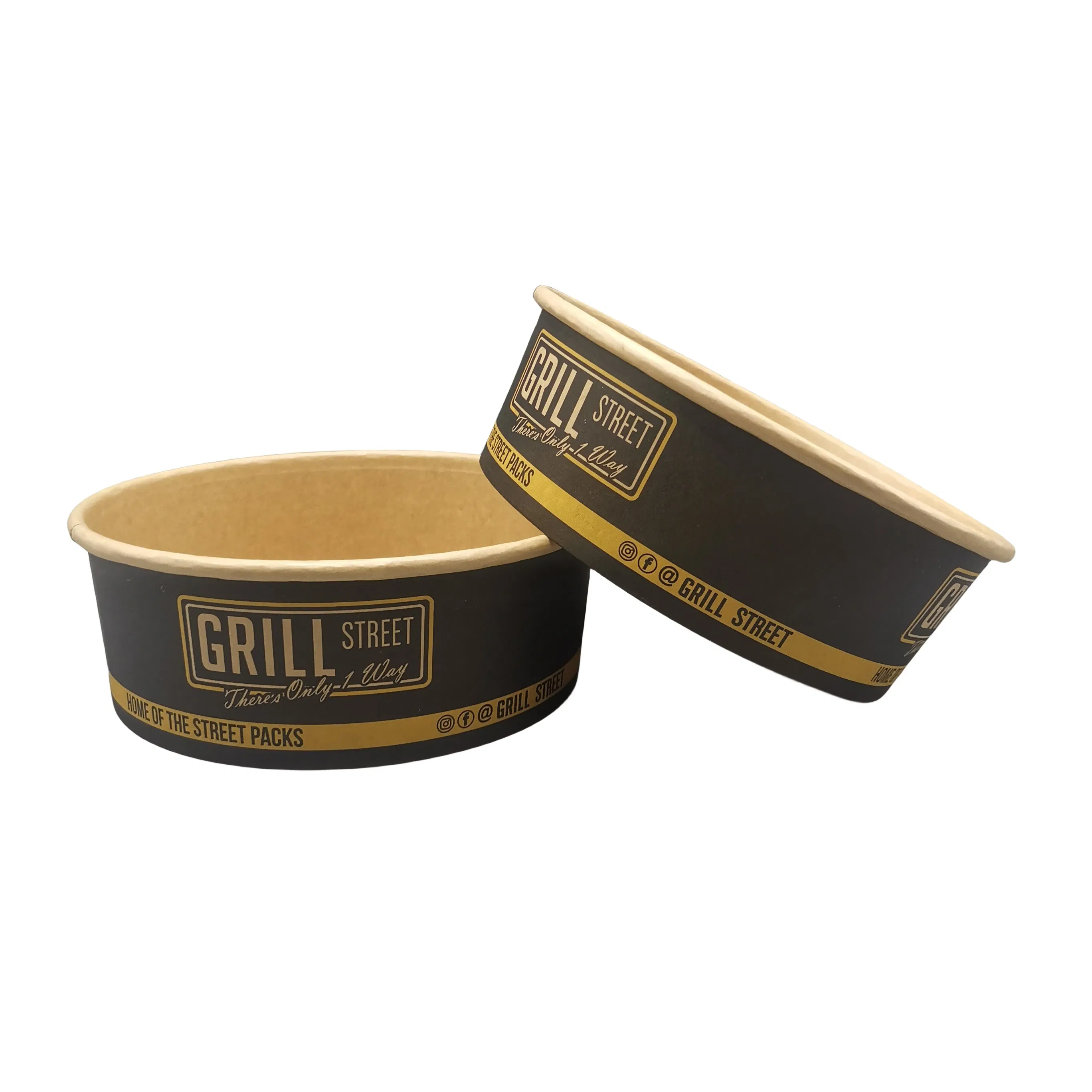 Wholesale Oil Resistant 500ml 750ml 1000ml Food Packing Lunch Takeaway Containers Disposable Round Kraft Salad Paper Bowl with Lid