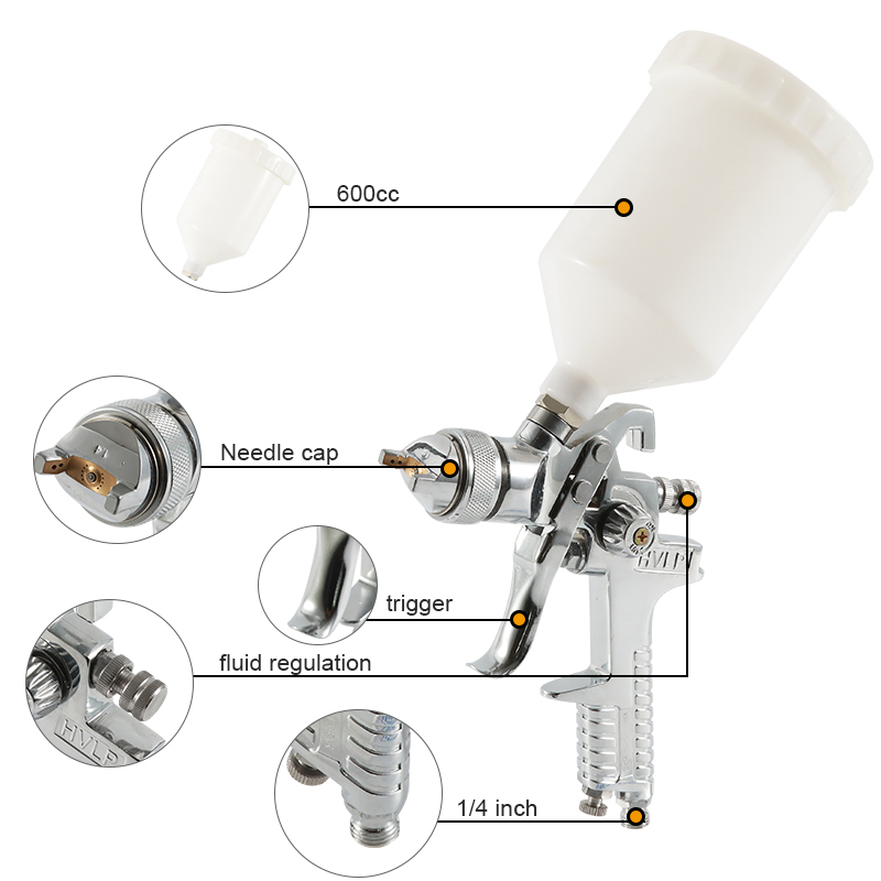 H-827A HVLP Spray Gun 1.4mm Nozzle 600cc Capacity Air Spray Gun