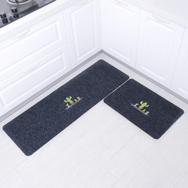 2 Pieces Non-Woven Printing or Embroidered Pattern Kitchen Doormat with TPR Backing