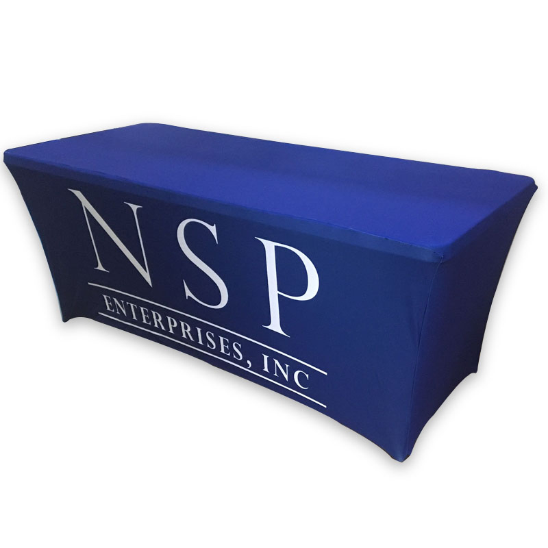4FT 6FT 8FT Trade Show Table Cloth 100% Polyester Customized Logo Full Color Printed Event Promotion Fabric Stretch Tablecloth