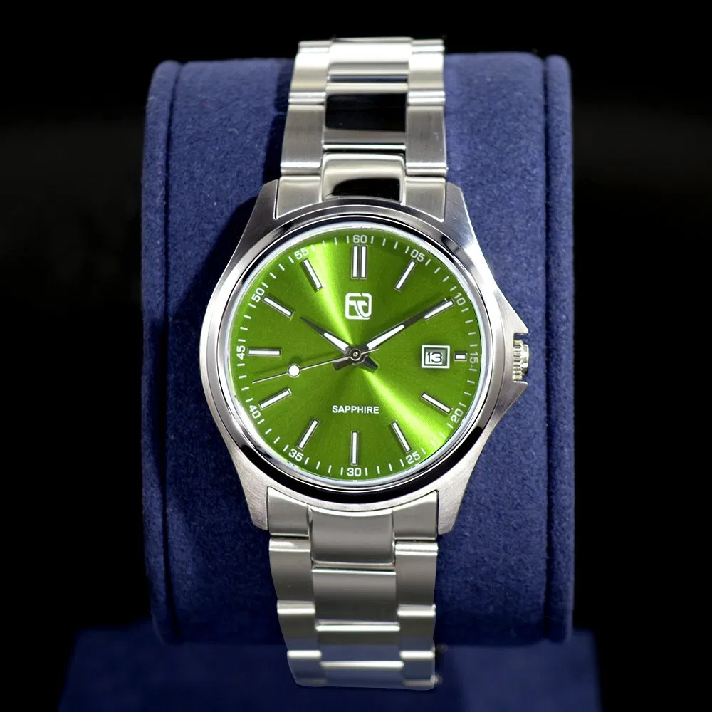 Men's 5ATM Waterproof Sport Watch with Sapphire Glass & Luminous Dial, Japanese Movement, Solid Stainless Steel Case & Bracelet