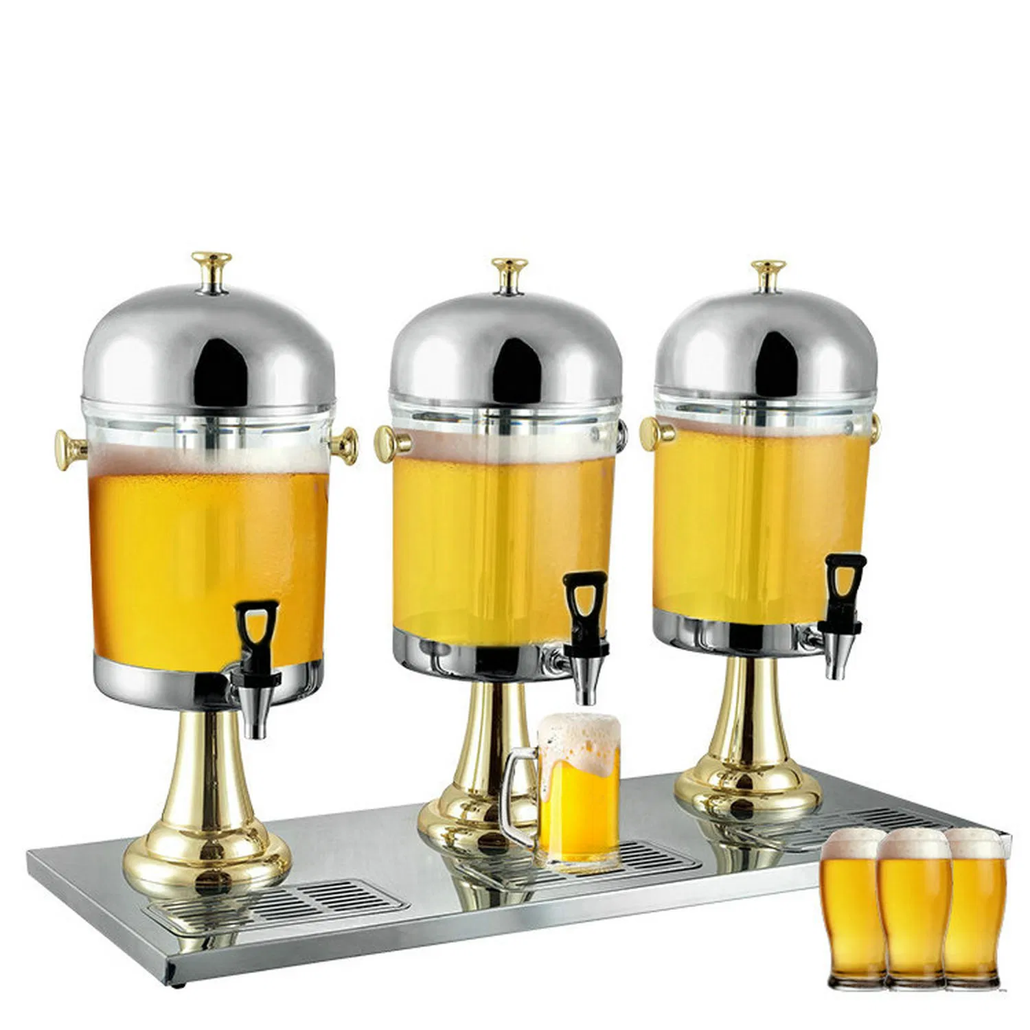 Common Type PE Body Stainless Steel Milk Juice Dispenser Two Faucet Golden Color