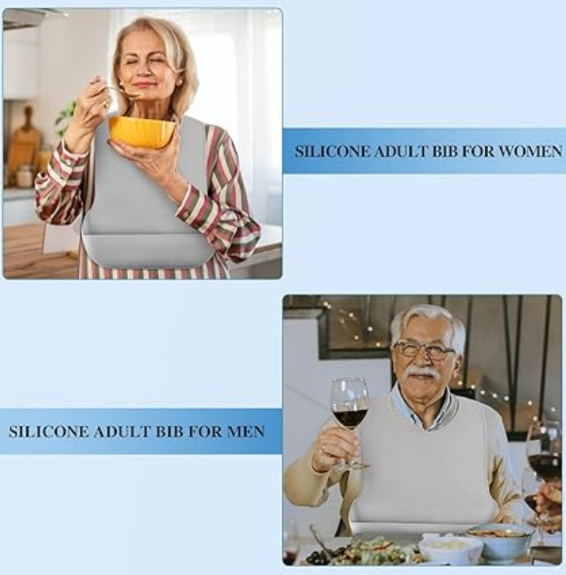 Elderly Adjustable Waterproof Clothing Protectors Silicone Adult Bibs with Crumb Catcher