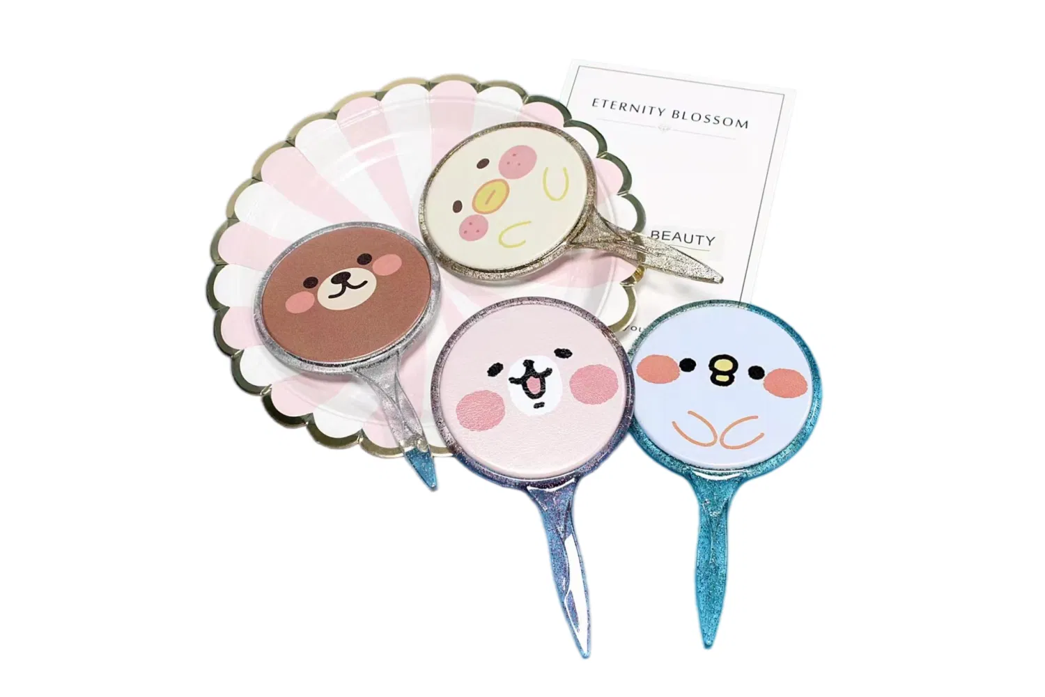 Stylish Makeup Mirror with Elegant Printed Design and Crystal Handle