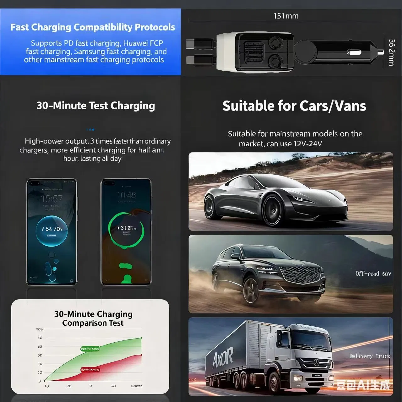 Автомобильный адаптер на 4 USB порта с защитой