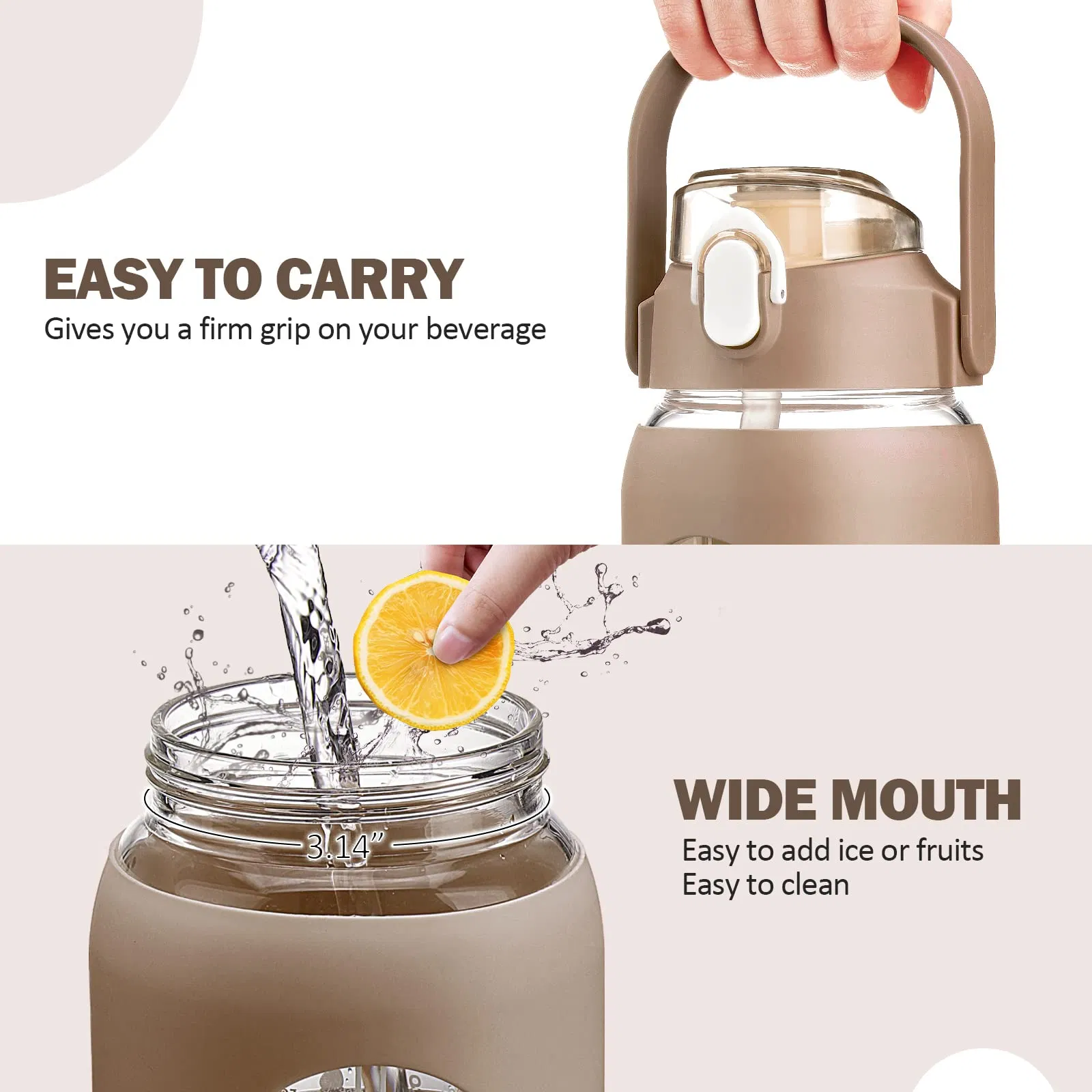 56oz Glass Water Bottles with Straw Silicone Sleeve Time Marker