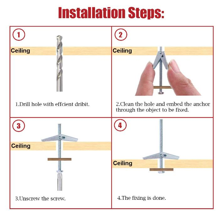 Toggle Bolts and Wing Nut Kit for Drywall Ceiling, Metal Drywall Anchors and Screws Assortment Set, 3 Sizes Butterfly Anchors