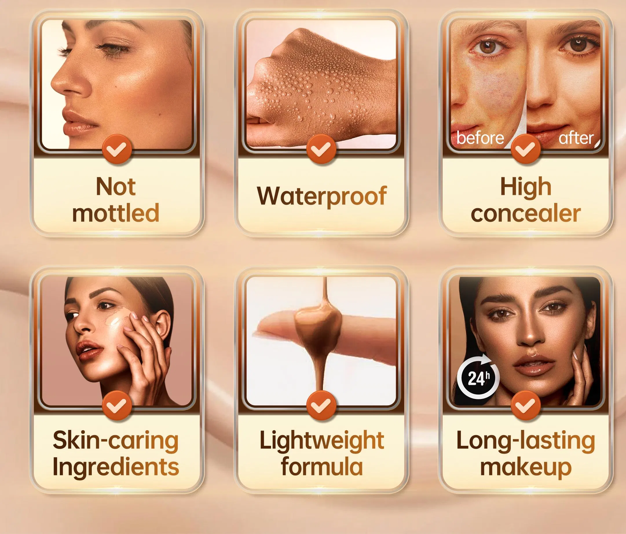 Wholesale Long-Lasting Full Coverage Waterproof Concealer Oil-Control Liquid Foundation in Fair Light Medium Regular Sizes