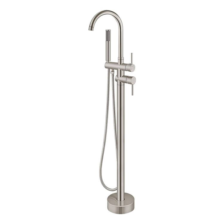 Floor Mount Bathtub Faucet Freestanding Tub Filler Brushed Nickel Standing High Flow Shower Faucets with Handheld Shower Mixer Taps Swivel Spout