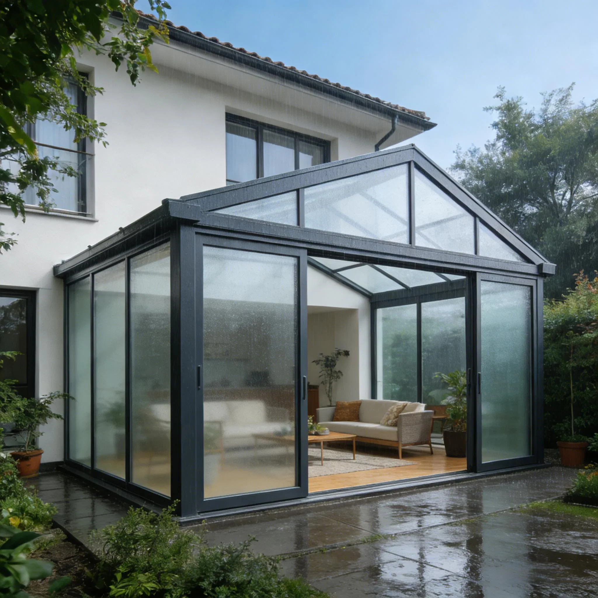 Attached Sunroom in Stylish White Powder Coated Aluminum Alloy