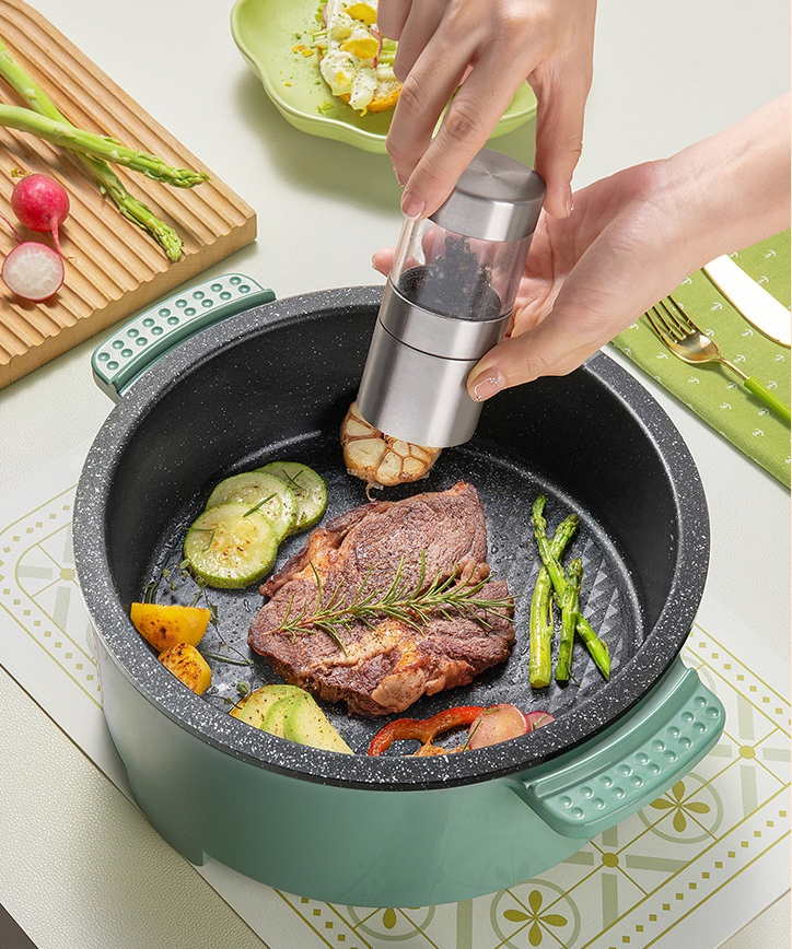 Colored Enameled Cast Aluninium Round Casserole Cookware Set Electric Frying Pan