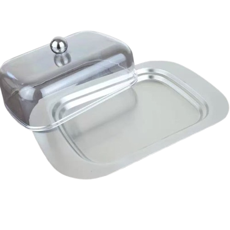 Commercial Kitchenware Food-Grade Stainless Steel Western-Style Cheese and Butter Dish with Plastic Lid
