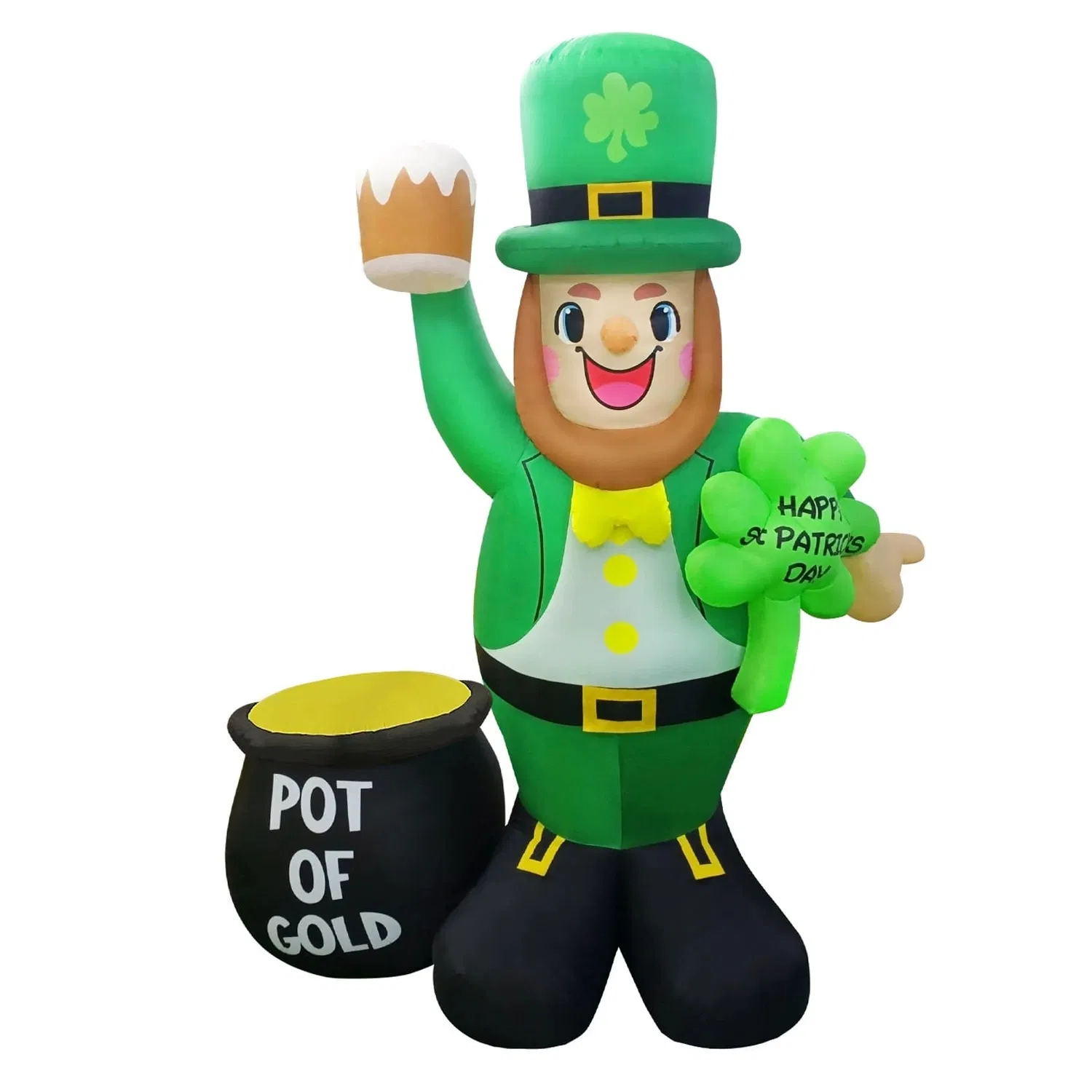 Boyi 6FT Inflatable St. Patrick's Day Train with Shamrock Rainbow Pot Decoration for Leprechaun Irish Day