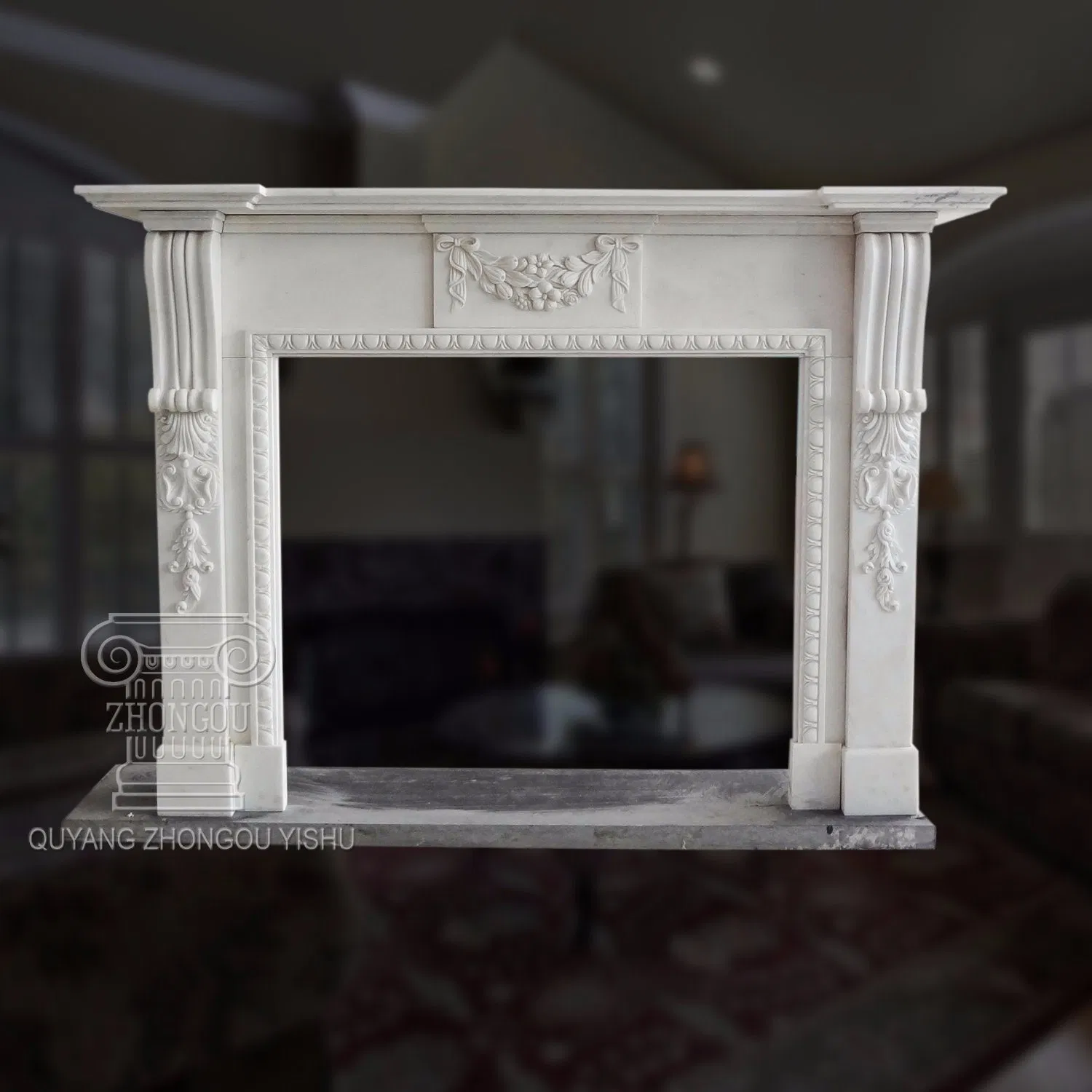 Contemporary White Marble Fireplace with Simple Design