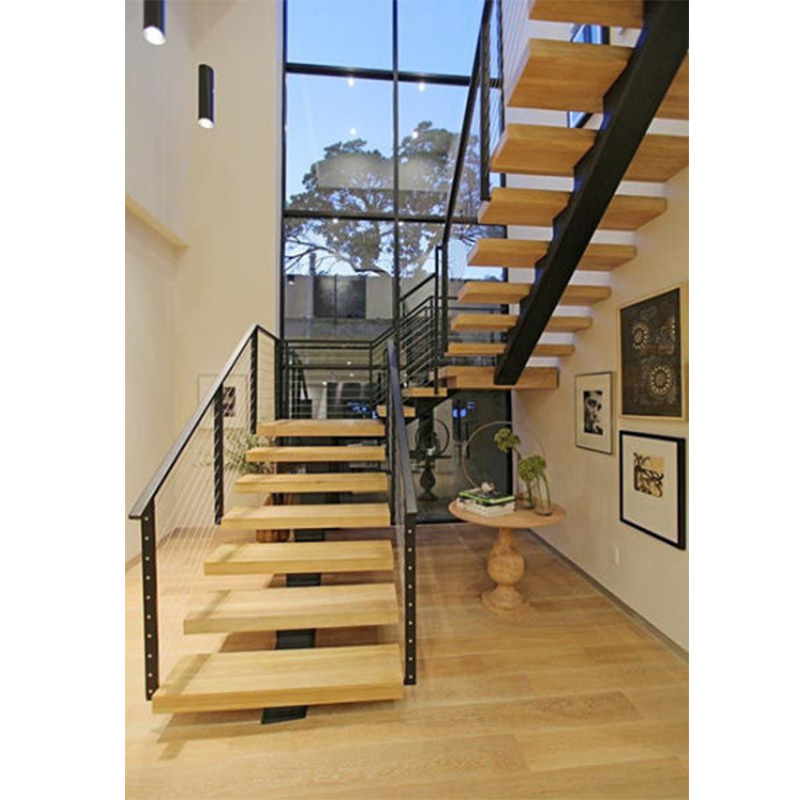 Indoor Residential Custom Wood Tread Stairs Straight Staircase
