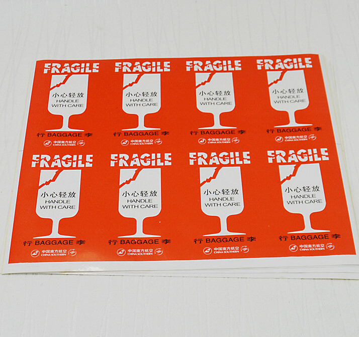 Orange Printing Fragile Caution Stickers