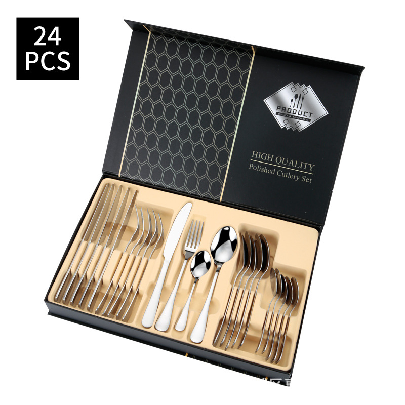 Hot Sell 24PCS Stainless Steel Hotel Restaurant Spoon Fork Steak Knife Cutlery Sets 24 PCS Cutlery Set Gold Silver Cutlery Sets Stainless Steel 24 PCS