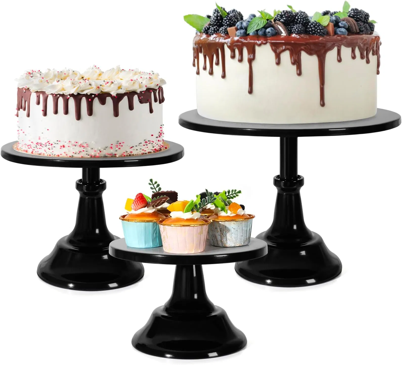 Stylish Black Multi-Tier Cake Stand for Birthdays and Events