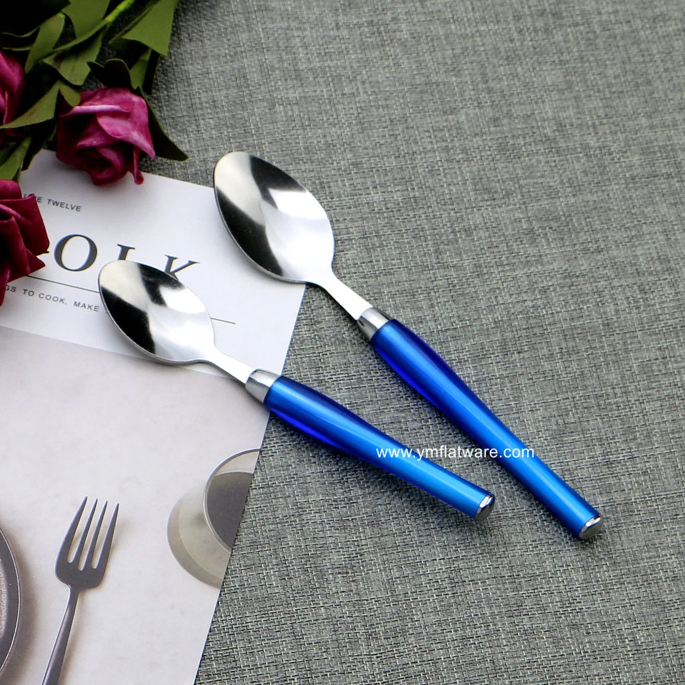 International Stainless Steel Colorful Handle Plastic Flatware Fork and Spoon