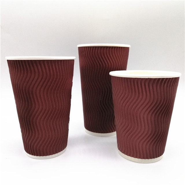 Disposable Custom Logo Ripple Double Wall Paper Coffee Cups with Lids