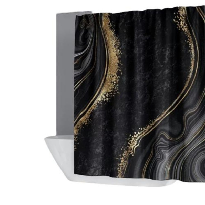 Polyester 3D-Printed Waterproof Marble Pattern Shower Curtain Non-Slip Mat 4PCS Bathroom Accessories