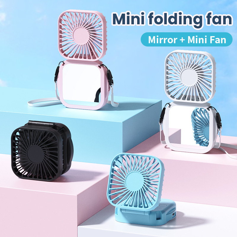 Portable Hanging USB Rechargeable Neck Foldable Cooling Fan with Mirror