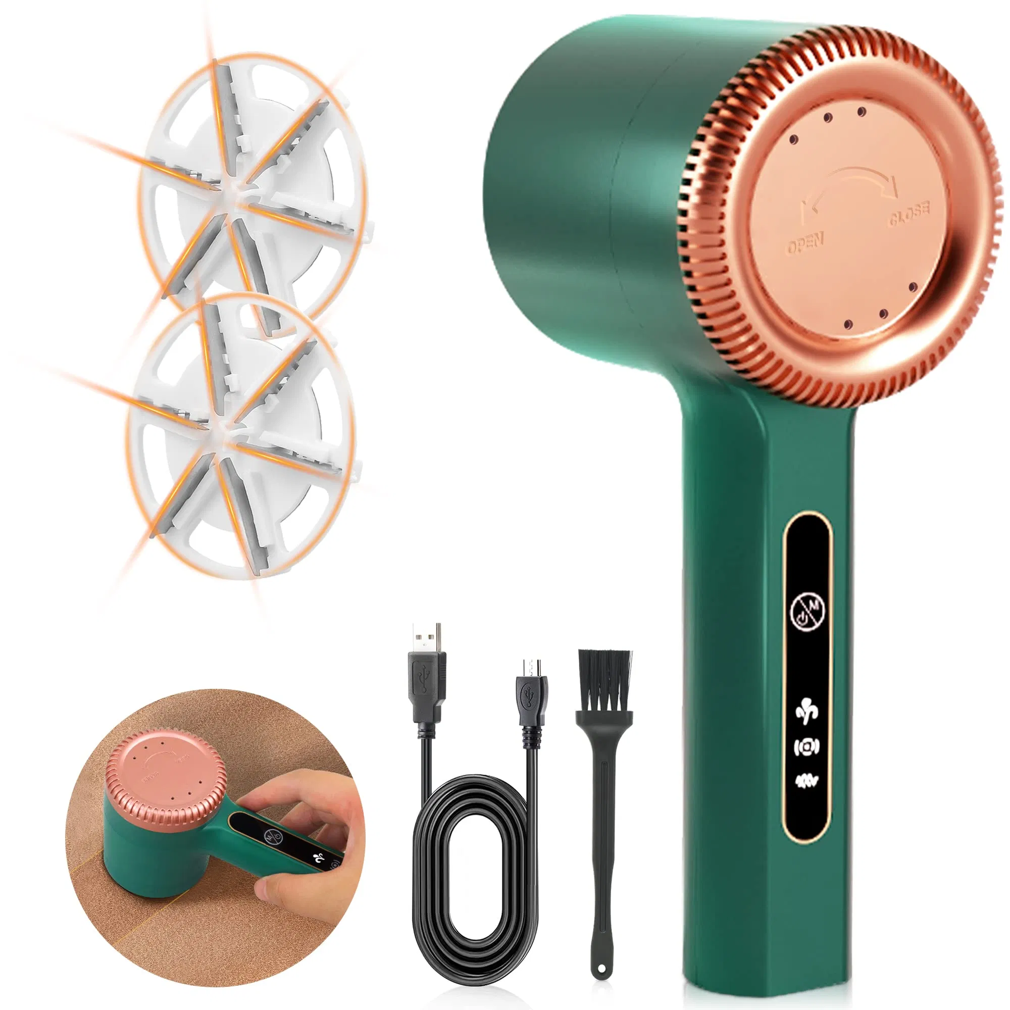 3-Speeds Fuzz Clothes 2 Extra 6-Leaf-Blades Rechargeable Fabric Shaver Electric Lint Remover