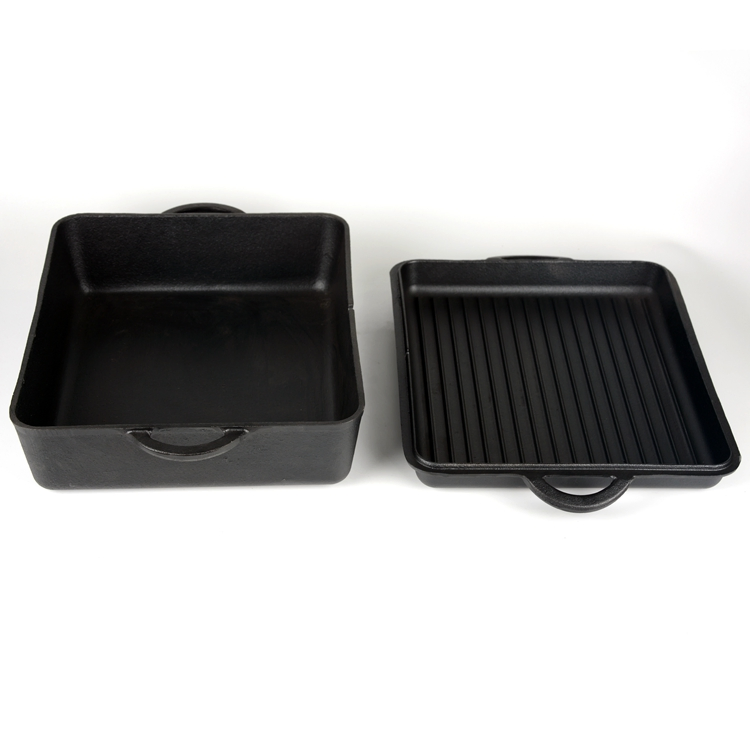 Чугунная квадратная жаровня с крышкой-гриль