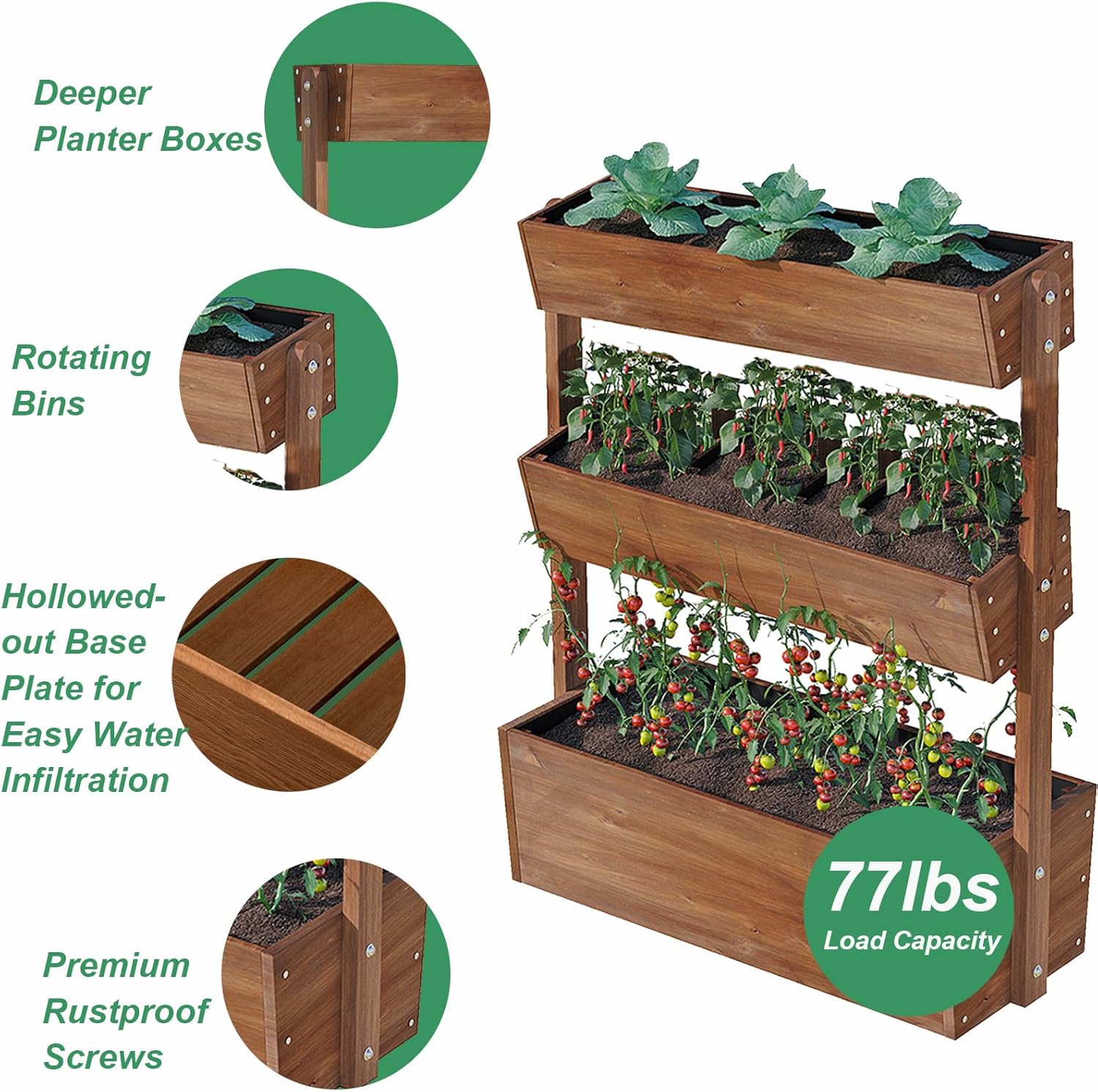 Горшки садовые деревянные 3 уровня грядки приподнятые