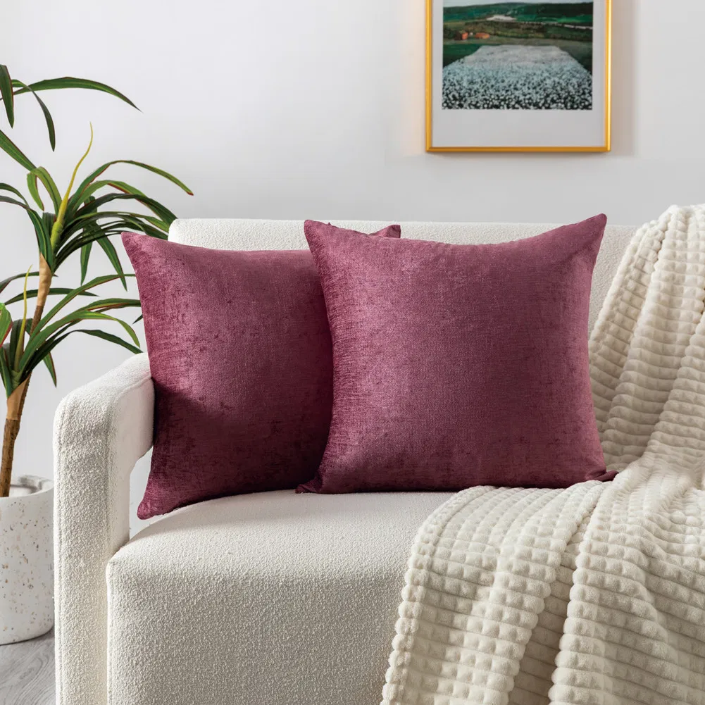 Pack of 2 Throw Chenille Pillow Covers Pillow Cases for Sofa Home Decoration Solid Dyed Soft 18*18 Inches Living Room