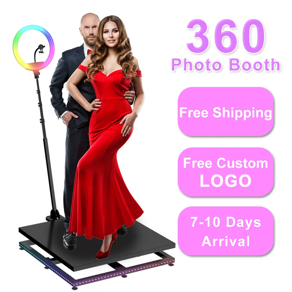 360 Photo Booth Machine 40"/100cm Video Selfie Booth Automatic Rotating Spinner Platform with Ring Light