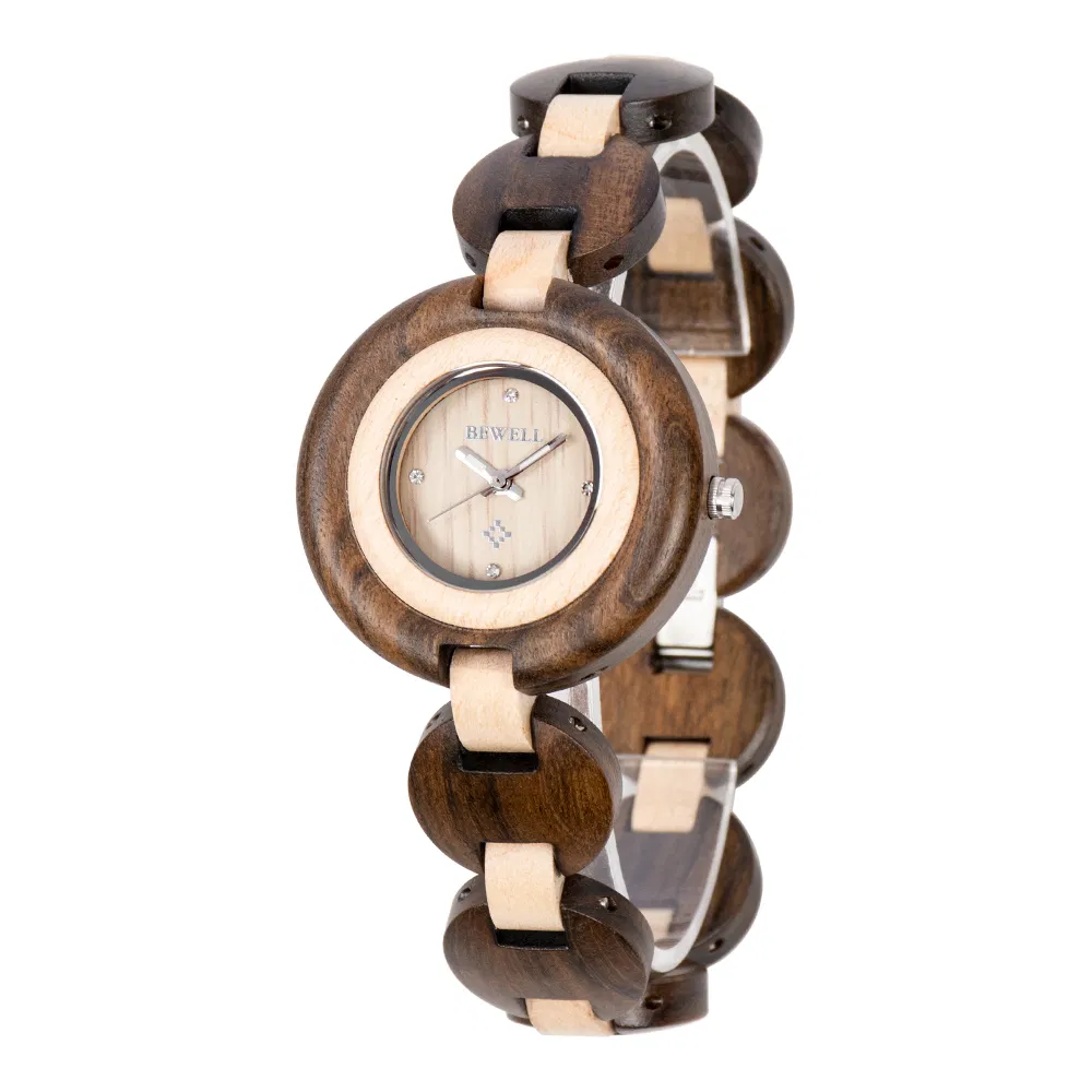 Bewell Popular Gift Wooden Mix Wood Stone Index Women Wrist Wood Watch