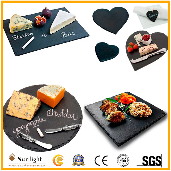 Natural Black Slate Stone Kitchen Dish Dinner Cheese Tray Food Plates