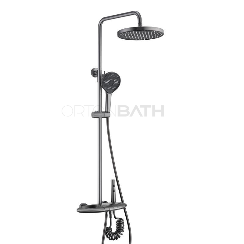 Ortonbath Thermostatic Piano Key Gun Metal Shower Faucet Set with Digital Display Ambient Lights Shower Combo Set with 12"Rain Shower Head