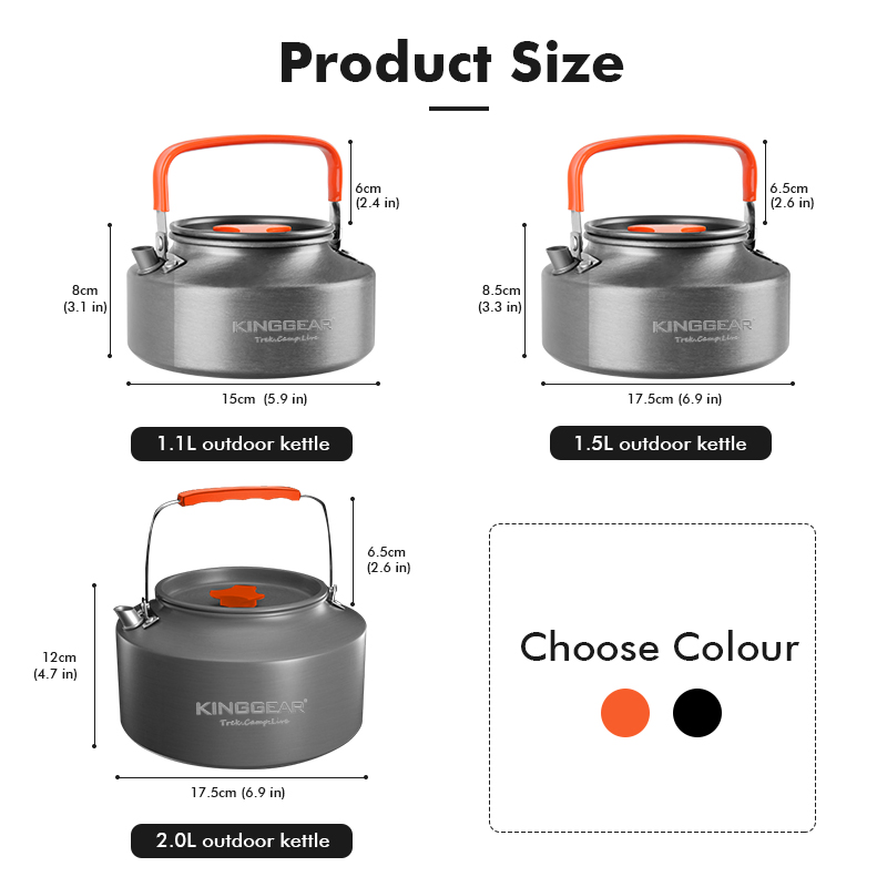 Kinggear Portable Picnic Kettle Pot 1.1 L 1.5L 2.0L Camping Kettle Outdoor Camping Teapot