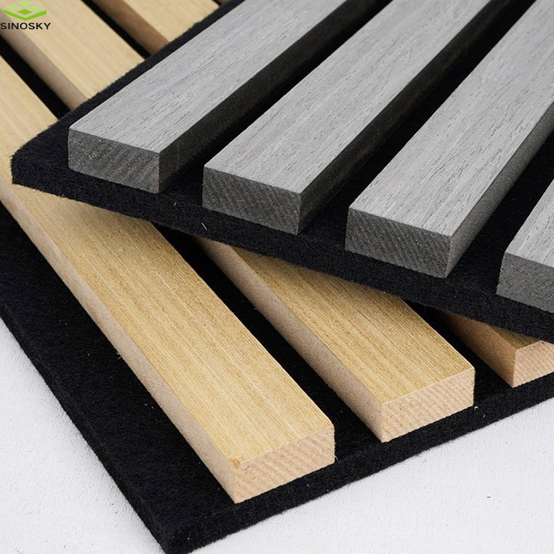 Slat Wood Veneer Acoustic Panels /Sound Absorbing Custom Design MDF Pet Wooden Slats Ceiling
