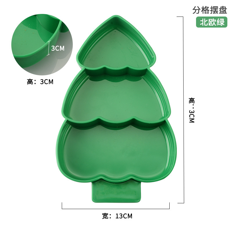 Creative Christmas Tree Plastic Dining Plate with 3 Compartments Baby Dining Plate