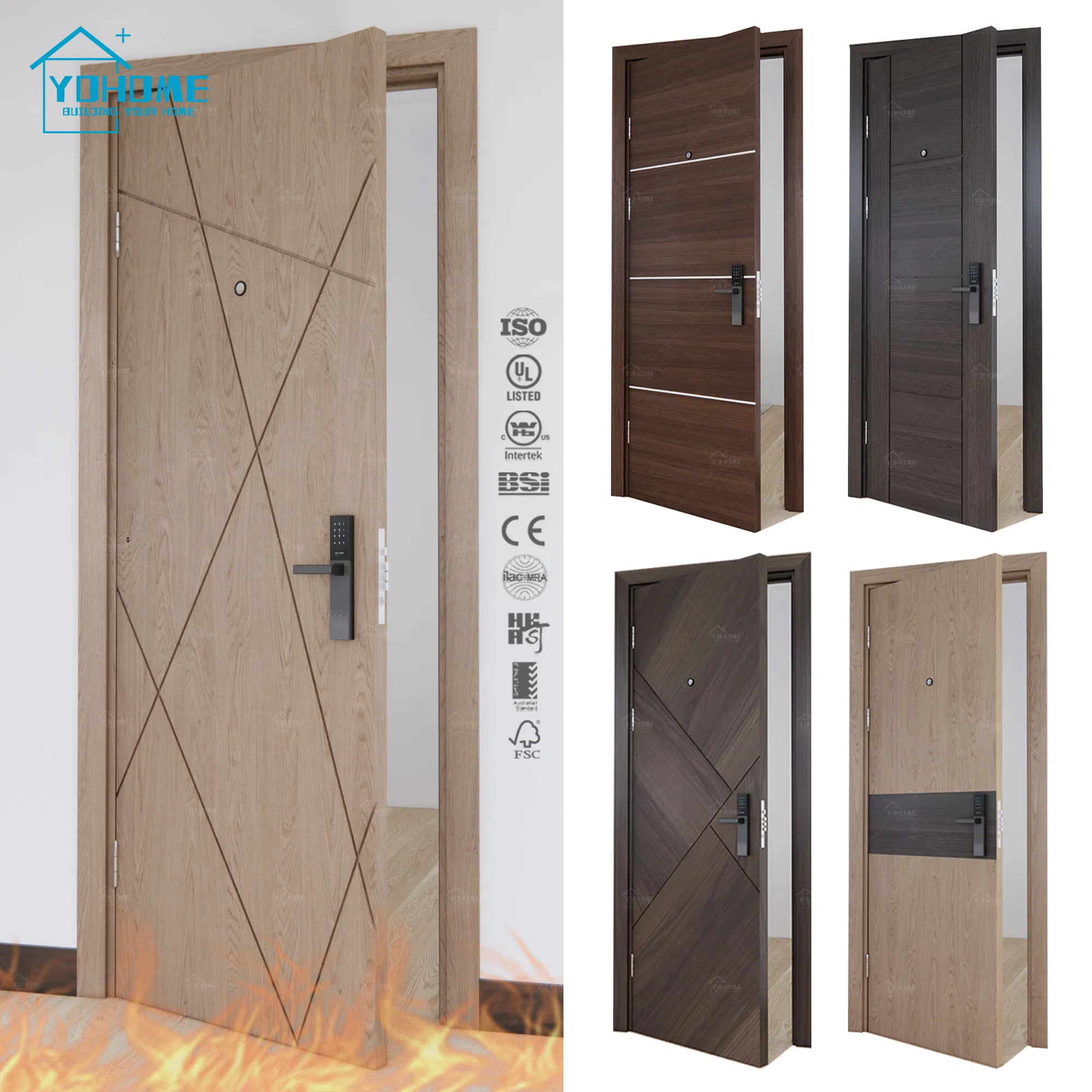China Top Fire Rated Door Supplier Spanish Hotel Room Safety Wood Interior Wooden 30 60 Minute Fireproof Door