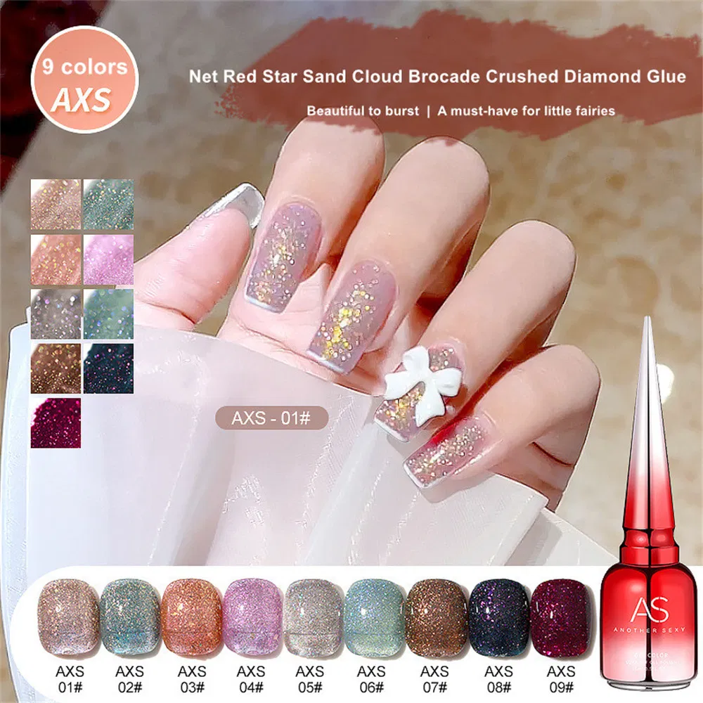 Axs Manicure Dream Cloud Brocade Broken Diamond Nail Polish Year New Net Red Bright Star Sand Burst Flash Glue Reflective Jumping Di Nail Gel Polish