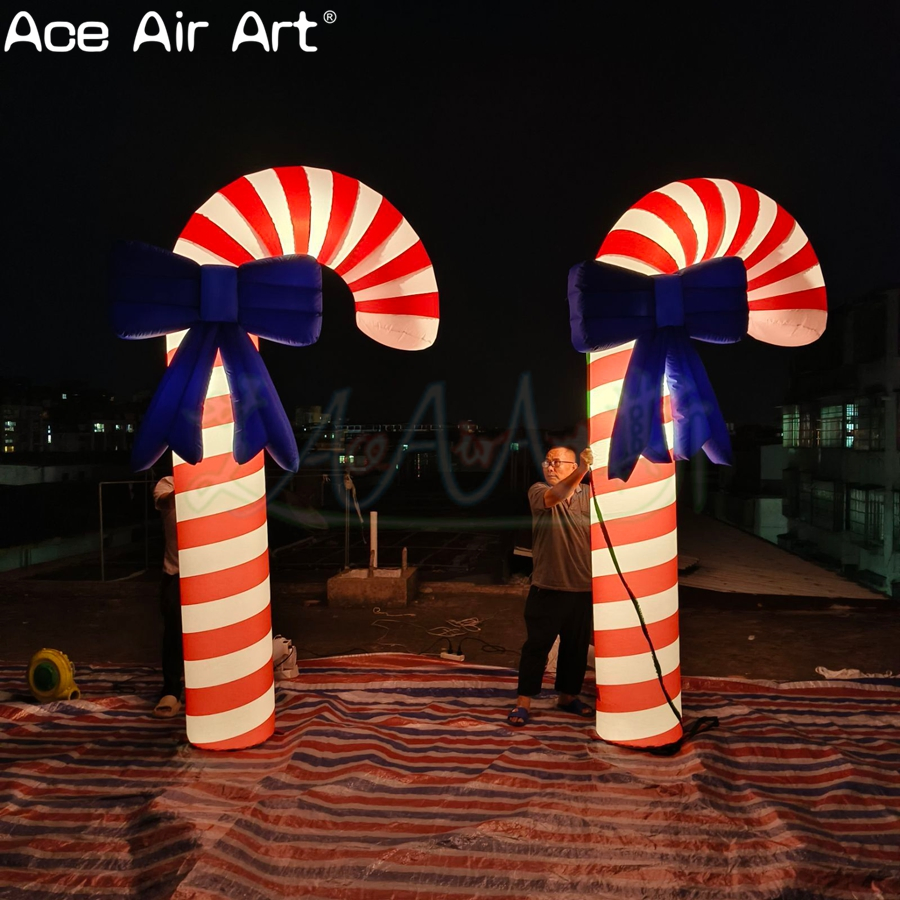 Giant Inflatable Candy Cane with Bow Christmas Holiday Party Event Decoration